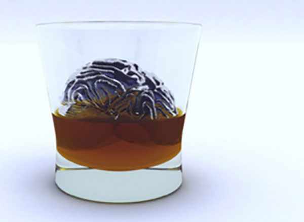 Мозг плавает в стакане с алкоголем