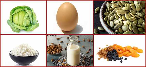 Альтернативные продукты: капуста, яйцо, тыквенные семечки, молоко, миндаль, рис, сухофрукты