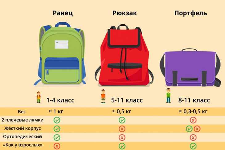 Различия портфеля, ранца и рюкзака схема